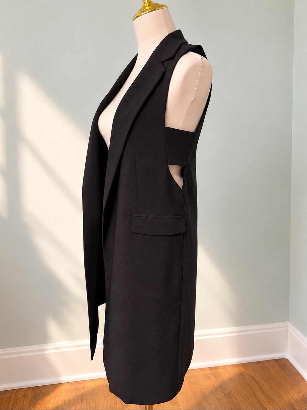 Bebe Black Longline Sleeveless Blazer Vest Size 0